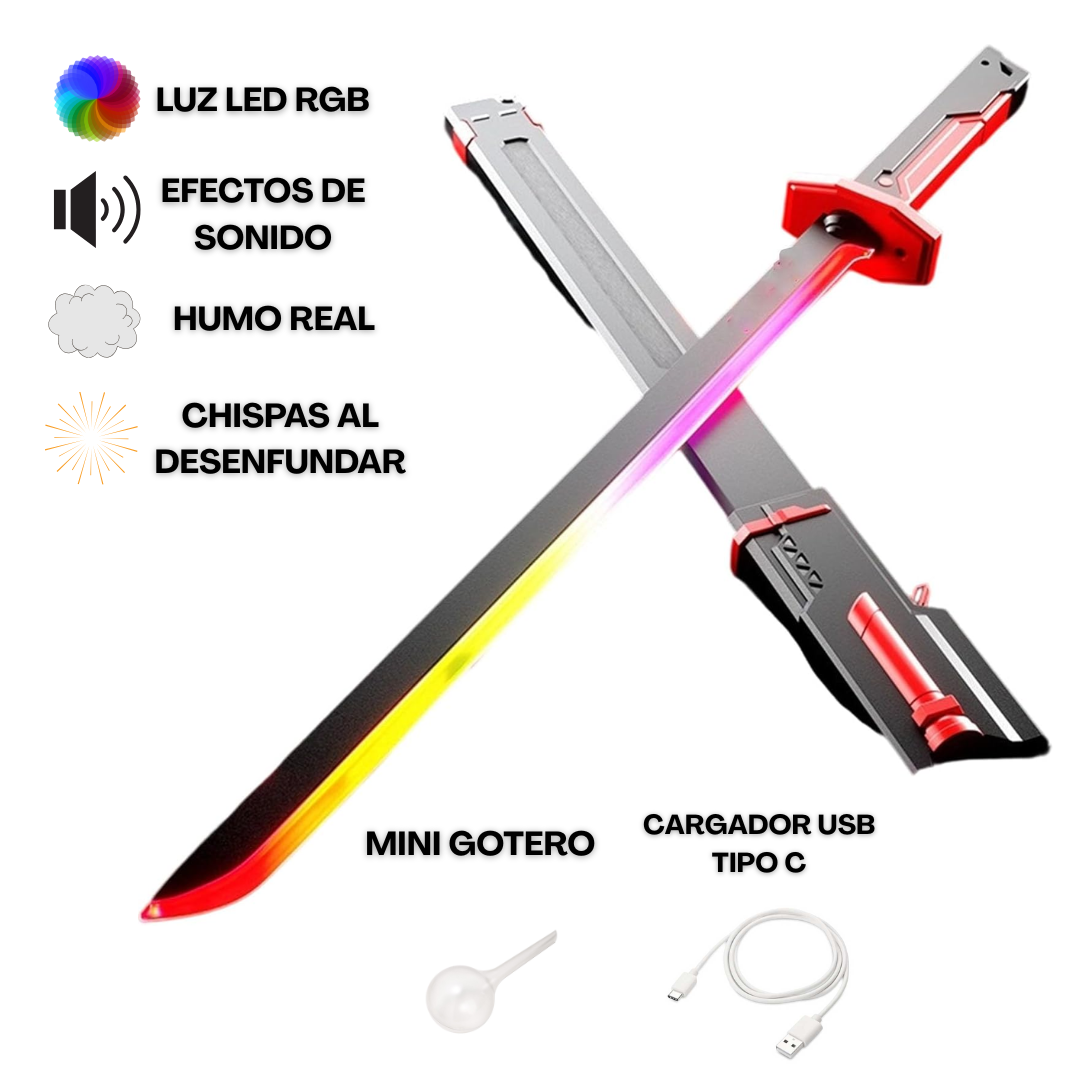 Espada LED con Chispas y Humo